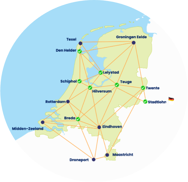 NRG2fly network — 8 stations live in the Netherlands and Germany