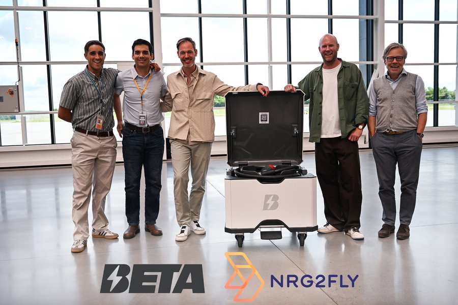 The NRG2fly team with the BETA Technologies team
